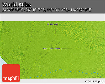 Physical 3D Map of the Area around 24° 32' 42" S, 113° 58' 29" E