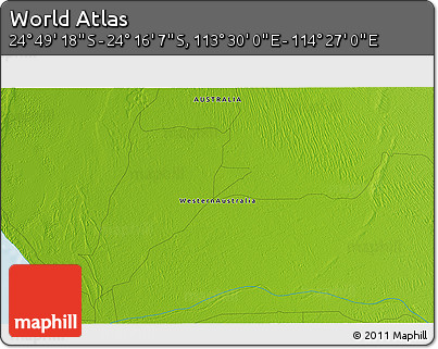 Physical 3D Map of the Area around 24° 32' 42" S, 113° 58' 29" E