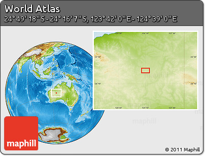 Physical Location Map of the Area around 24° 32' 42" S, 124° 10' 30" E