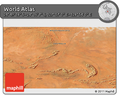 Satellite 3D Map of the Area around 24° 32' 42" S, 128° 25' 30" E