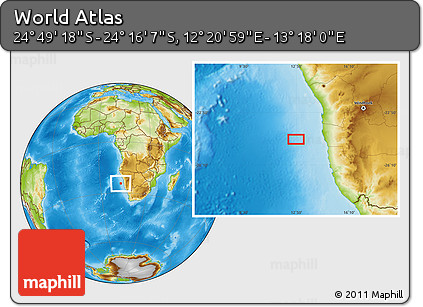 Physical Location Map of the Area around 24° 32' 42" S, 12° 49' 29" E