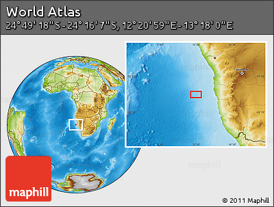 Physical Location Map of the Area around 24° 32' 42" S, 12° 49' 29" E
