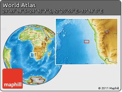 Physical Location Map of the Area around 24° 32' 42" S, 12° 49' 29" E