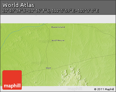 Physical 3D Map of the Area around 24° 32' 42" S, 144° 34' 29" E