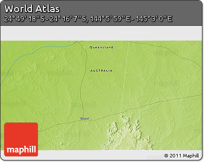 Physical 3D Map of the Area around 24° 32' 42" S, 144° 34' 29" E