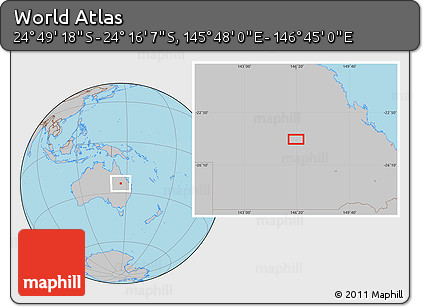 Gray Location Map of the Area around 24° 32' 42" S, 146° 16' 30" E