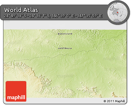 Physical 3D Map of the Area around 24° 32' 42" S, 147° 7' 30" E