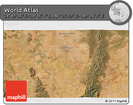 Satellite 3D Map of the Area around 24° 32' 42" S, 148° 49' 29" E