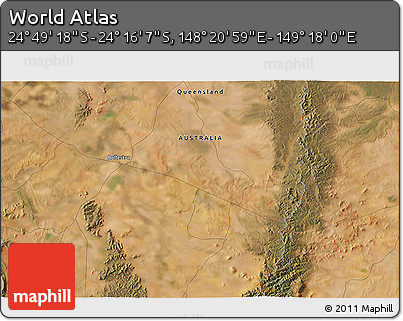 Satellite 3D Map of the Area around 24° 32' 42" S, 148° 49' 29" E