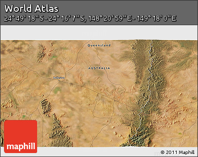 Satellite 3D Map of the Area around 24° 32' 42" S, 148° 49' 29" E