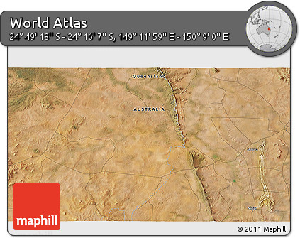 Satellite 3D Map of the Area around 24° 32' 42" S, 149° 40' 30" E