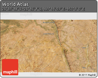 Satellite 3D Map of the Area around 24° 32' 42" S, 149° 40' 30" E