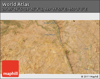 Satellite 3D Map of the Area around 24° 32' 42" S, 149° 40' 30" E