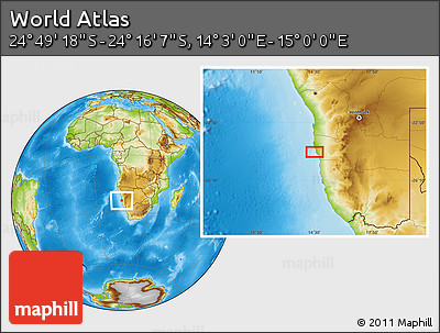 Physical Location Map of the Area around 24° 32' 42" S, 14° 31' 30" E