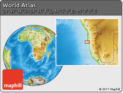 Physical Location Map of the Area around 24° 32' 42" S, 14° 31' 30" E