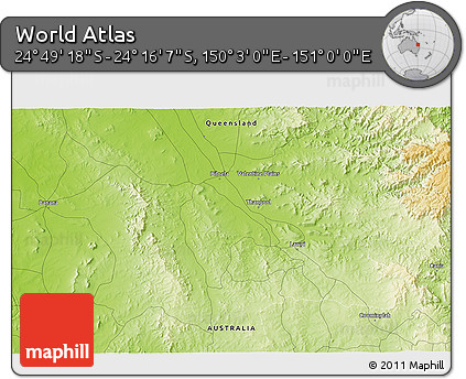 Physical 3D Map of the Area around 24° 32' 42" S, 150° 31' 30" E