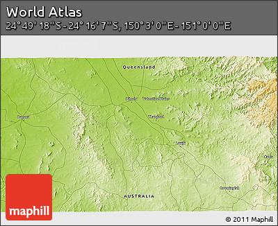 Physical 3D Map of the Area around 24° 32' 42" S, 150° 31' 30" E