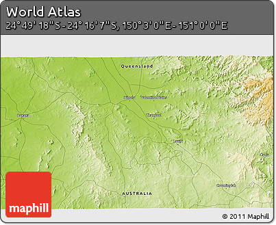 Physical 3D Map of the Area around 24° 32' 42" S, 150° 31' 30" E
