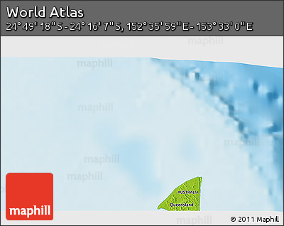 Physical 3D Map of the Area around 24° 32' 42" S, 153° 4' 29" E