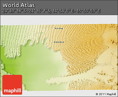Physical 3D Map of the Area around 24° 32' 42" S, 15° 22' 30" E