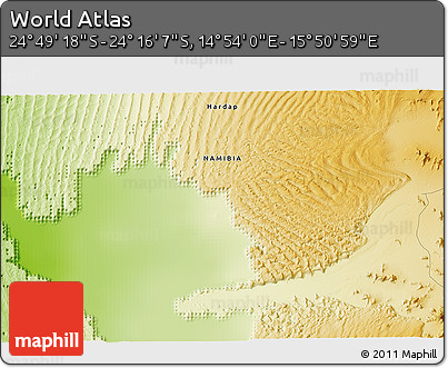 Physical 3D Map of the Area around 24° 32' 42" S, 15° 22' 30" E