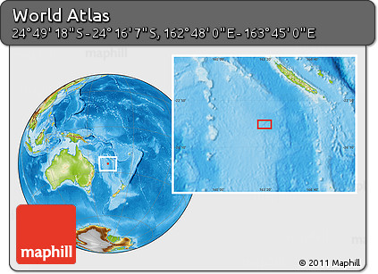 Physical Location Map of the Area around 24° 32' 42" S, 163° 16' 30" E
