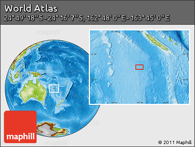 Physical Location Map of the Area around 24° 32' 42" S, 163° 16' 30" E