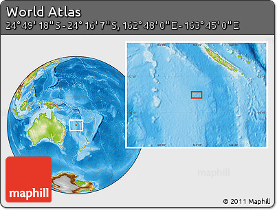 Physical Location Map of the Area around 24° 32' 42" S, 163° 16' 30" E