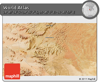 Satellite 3D Map of the Area around 24° 32' 42" S, 16° 13' 30" E