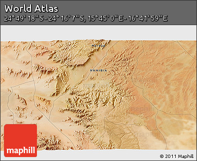 Satellite 3D Map of the Area around 24° 32' 42" S, 16° 13' 30" E