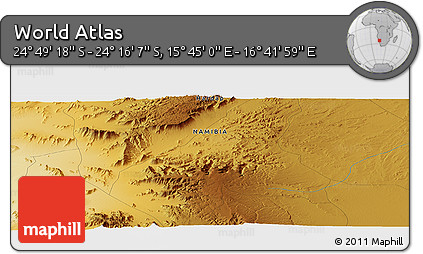 Physical Panoramic Map of the Area around 24° 32' 42" S, 16° 13' 30" E