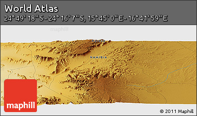 Physical Panoramic Map of the Area around 24° 32' 42" S, 16° 13' 30" E