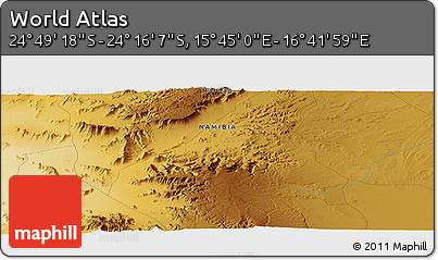 Physical Panoramic Map of the Area around 24° 32' 42" S, 16° 13' 30" E