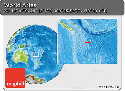 Physical Location Map of the Area around 24° 32' 42" S, 170° 4' 29" E