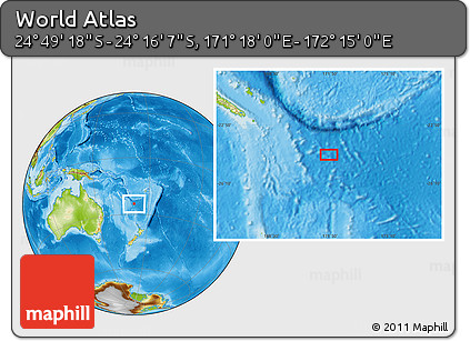 Physical Location Map of the Area around 24° 32' 42" S, 171° 46' 30" E