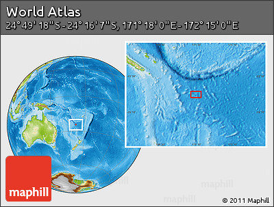 Physical Location Map of the Area around 24° 32' 42" S, 171° 46' 30" E