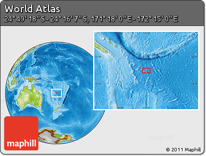 Physical Location Map of the Area around 24° 32' 42" S, 171° 46' 30" E