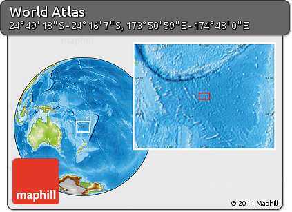 Physical Location Map of the Area around 24° 32' 42" S, 174° 19' 29" E