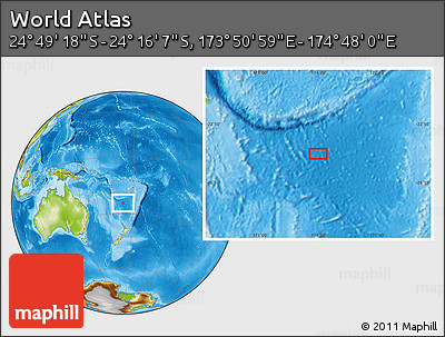 Physical Location Map of the Area around 24° 32' 42" S, 174° 19' 29" E