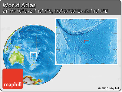 Physical Location Map of the Area around 24° 32' 42" S, 174° 19' 29" E
