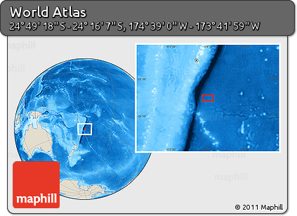 Shaded Relief Location Map of the Area around 24° 32' 42" S, 174° 10' 30" W