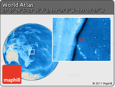 Shaded Relief Location Map of the Area around 24° 32' 42" S, 174° 10' 30" W