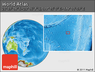 Physical Location Map of the Area around 24° 32' 42" S, 177° 43' 29" E