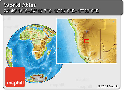 Physical Location Map of the Area around 24° 32' 42" S, 17° 4' 30" E