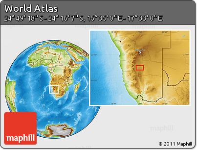Physical Location Map of the Area around 24° 32' 42" S, 17° 4' 30" E