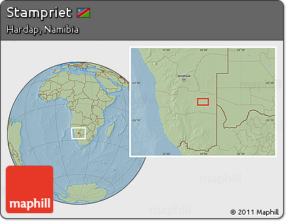Savanna Style Location Map of Stampriet, hill shading