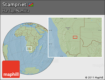 Savanna Style Location Map of Stampriet, hill shading