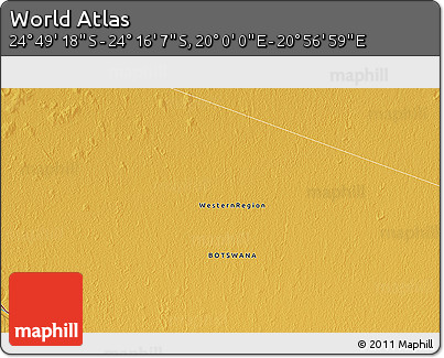 Physical 3D Map of the Area around 24° 32' 42" S, 20° 28' 30" E