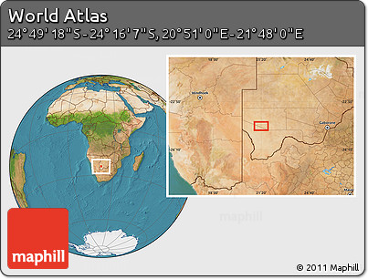 Satellite Location Map of the Area around 24° 32' 42" S, 21° 19' 30" E