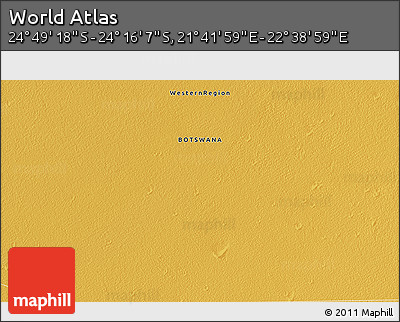 Physical 3D Map of the Area around 24° 32' 42" S, 22° 10' 29" E